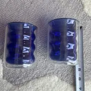 Elle Set of 2 New Double Wall Glass Cobalt Blue Beehive Bubble 10oz Tumblers 4"