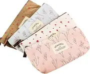 AKIRO Pencil Case, Cute Floral Flower Canvas Zipper Small Pouch Pencil Cases Lovely Fabric Flower Tree Pen Bags Supplies 4 Pcs