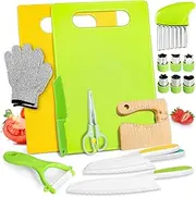 Montessori Kitchen Tools,18Pcs Toddler Knife Set Kids Knife Set for Real Cooking-Kids Kitchen Tools Set Include Toddler Knives Cutting Boards Sandwich Cutters Peeler for Toddler Birthday Gift