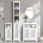 Oikiture Bathroom Cabinet Floor Cupboard Laundry Storage Rattan Door White