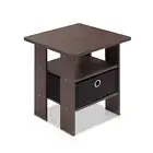 Furinno End Table Bedroom Night Stand With Bin Drawer Single Dark Brown/Black