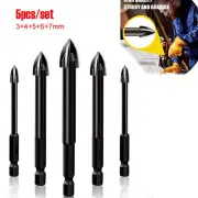 5Pcs 1/4" Hex Shank Tile Drill Bit Set YG8X Carbide Tip 3/4/5/6/7mm Drilling Bit