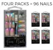 x4 Packs Pretty Woman Faux Nails Full Tip Medium Almond Artificial Pastel Ombre