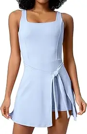 [ABEHIK] Tennis Dress for Women Tie Front with Built in Shorts Pockets Athletic Workout Dresses for Exercise Golf Outfits