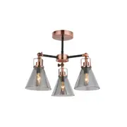 Willis Modern 3-Lights Ceiling Lamp Glass Shade Antique Copper/Smoky