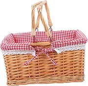 Parliky Wicker Picnic Basket with Handles Outdoor Storage Basket for Camping Woven Design and Attractive Cloth Lining for Weddings and Gatherings