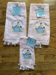 NWT Set of 3 Sonoma Spring Easter Hand & Fingertip Towels Pink Embroidered NEW