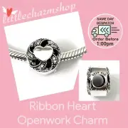 NEW Authentic Genuine PANDORA Ribbon Heart Openwork Charm - 791976CZ RETIRED