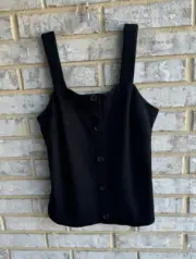 Ann Taylor Wide Strap Button Front Black Tank Top Women's Size M