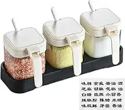 Glass Condiment Jars with Lids and Spoons, Seasoning Storage Containers Set, Clear Canisters with Labels for Salt, Sugar, Pepper, Cruet for Kitchen Organization, 3.94x3.74 Inches