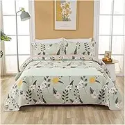 Quilt Bedspread Sets Queen Size,Floral Pattern Reversible Coverlet Set Lightweight Cotton Soft Quilt Bedding Set for All Season (1 Quilt,2 Pillow Shams) (Color : Green, Size : 250x230cm-50x70cm x2)