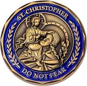 Saint Christopher, Do Not Fear, Protection Challenge Coin. Do not be Afraid, Do Not Be Dismayed for I am Your God, I Will Strengthen You and Help You. Protection and Peace, Antique Gold Plated Token