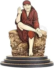 PLEASANTINO - 4 Inch Sai Baba Wood Carved Statue in Exotic Hard Woods - Multi Layered Hand Made Wooden Shirdi Sai Nath Idol for Car Dashboard, Home, Office, and Travel