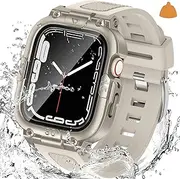[Goton] 3 in 1 Waterproof Case and Band with Tempered Glass Screen Protector for Apple Watch Series 9 8 7 6 5 4 SE Ultra 44mm 40mm 45mm 41mm 49mm, Hard PC Front&Back Bumper Cover for iWatch Accessories