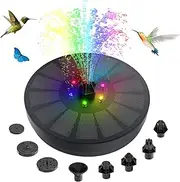 Solar Powered Bird Bath Fountain Pump, 3W Solar Powered Water Fountains with Colorful Lights, 8 Nozzles and 4 Fixed Tubes for Bird Bath, Garden, Pool, Black