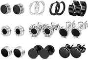[GUSXPPD] 11 Pairs of Men's Earrings, Stainless Steel Stud Earrings Set, Magnetic Stud Earrings, Hoop Earrings, Vikings Rune Black Piercings Stud Earrings Set, Earrings Black/Silver for Men and Women,