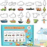 MKNZOME 12Pcs Cookie Cutters, Stainless Steel Car Shape Cookie Biscuit Fruit Sandwich Cutters for Baking Decorative Food DIY, Metal Cookie Cutters Molds for Holiday Themed Party Homemaking Cookie