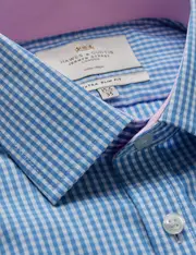 Hawes & Curtis Non-Iron Blue & White Gingham Check Extra Slim Shirt | Contrast Detail Size: 15" collar, 33" sleeve