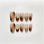Hand-Pressed Nails Full Cover Design Medium-Sized Coffin Wearable Artificial Nails With Decoration
