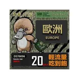 【鴨嘴獸 旅遊網卡】Travel Sim 歐洲20天上網卡(歐洲上網卡 歐洲網卡 吃到飽網卡)