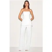 White Lace Bandeau Overlay Straight Leg Jumpsuit, White