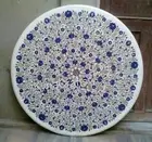 Dining Table Top Inlaid with Floral Design White Marble Hallway Table for Hotel