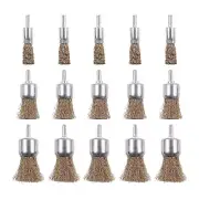 15 Pack Brass Coated Wire Brush Wheel & Cup Brush Set with 1/4-Inch Shank 3