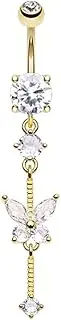 [Pierced Owl] 14GA Stainless Steel CZ Crystal Butterfly Drop Dangling Belly Button Ring