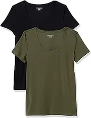 [Amazon Essentials] Women's Classic-Fit Short-Sleeve Scoop Neck T-Shirt (Available in Plus Size), Pack of 2