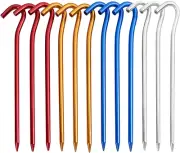 12 PCS Metal Tent Stakes Tent Pegs with Hook for Camping Ground Rug Party Tarp (