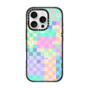 iPhone 16 Pro Impact Case MagSafe Compatible Transparent Pastel Checkered Hearts Stars Pattern