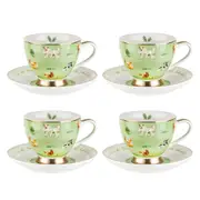 4x 2pc LMD Farm Lane New Bone China Tea Cup & Saucer 200ml Drinkware Set Green