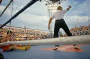Irish boxer Barry McGuigan on the canvas during his defence of his- Old Photo