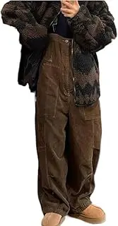 [YiKeGuiHuaShu] American Retro Corduroy Overalls for Women, Autumn and Winter Loose Wide-Legged Casual Jumpsuits