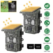 2pcs Solar Trail Camera 48MP 4K Wildlife Hunting Game Cam Night Vision+32G Card