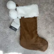 Koolaburra by UGG Faux Suede Sherpa Holiday Stocking Poms KOOLA 21” X 12”NWT