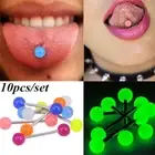 10PCS/Set Luminous Ball Barbell Stud Tongue Rings Bars Body Piercing Jewelr TAI