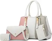 [NICOLE & DORIS] Women Bags 4 Pieces Set Handbag Top Handle Bag+Fashion Crossbody Bag+Cute Clutch Purse+Small Card Bag Contrast Shoulder Bag School Work Shopper
