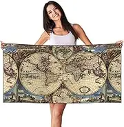 SAAKE Ancient Map World Globe Print Bath Towels Soft Skin Velvet Beach Towel Oversized Adults Quick Dry Lightweight