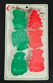 Vintage Christmas Cookie Cutters Plastic New In Package Santa-Angel-Snowman-Tree