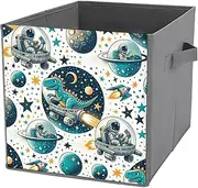 [MEIKKO] Car Traveling Dinosaurs Space Storage Cubes,Fabric Collapsible Storage Bins with Dual Handles, Foldable Cube Baskets for Shelf,Closet Organizers And Storage Box