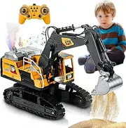FUYLEY Boys Remote Control Excavator Toy 14 Channels 2.4GHz RC with Spray Light Rc Construction Toy 680° Rotating for Boys Gift