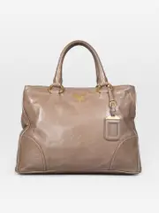 Taupe Leather Vitello Shine Handbag
