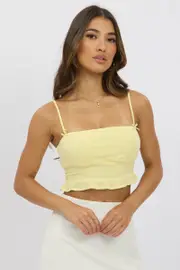 Yellow Crop Cami Top Shirred Waist - Size 16XL, Women's Cami