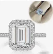 Moissanite Emerald Cut Sterling Silver Ring 2 CTW -D Color-GRA Certificate Sz 8
