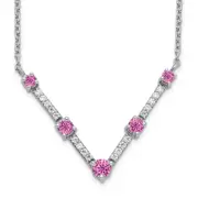 14k White Gold 1/10 Ct. Lab Grown Diamond VS/SI+ G+ and Lab Created Pink Sapphire 18 inch Necklace