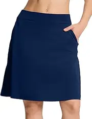 [Yogipace] Women's Sun Protection UPF 50+ 17" Long Running Skirt Athletic Golf Skort Tennis Ball Pockets Built in Shorts