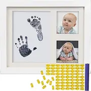 Baby Ink Hand and Footprint Kit - Handprint Picture Frame for Newborns (Safe Clean-Touch Ink Pad for Prints) - Best New Mom and Shower Gift - Foot Impression Photo Keepsake for Girls & Boys - (White)