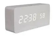 TODO Rechargeable LED Digital Alarm Clock Woodgrain USB Android iOS Control APP - White