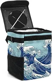Car Trash Can with Lid,Bag Hanging Storage Pockets Leak-Proof,Portable Garbage Bin,Blue Waves Abstract Ocean